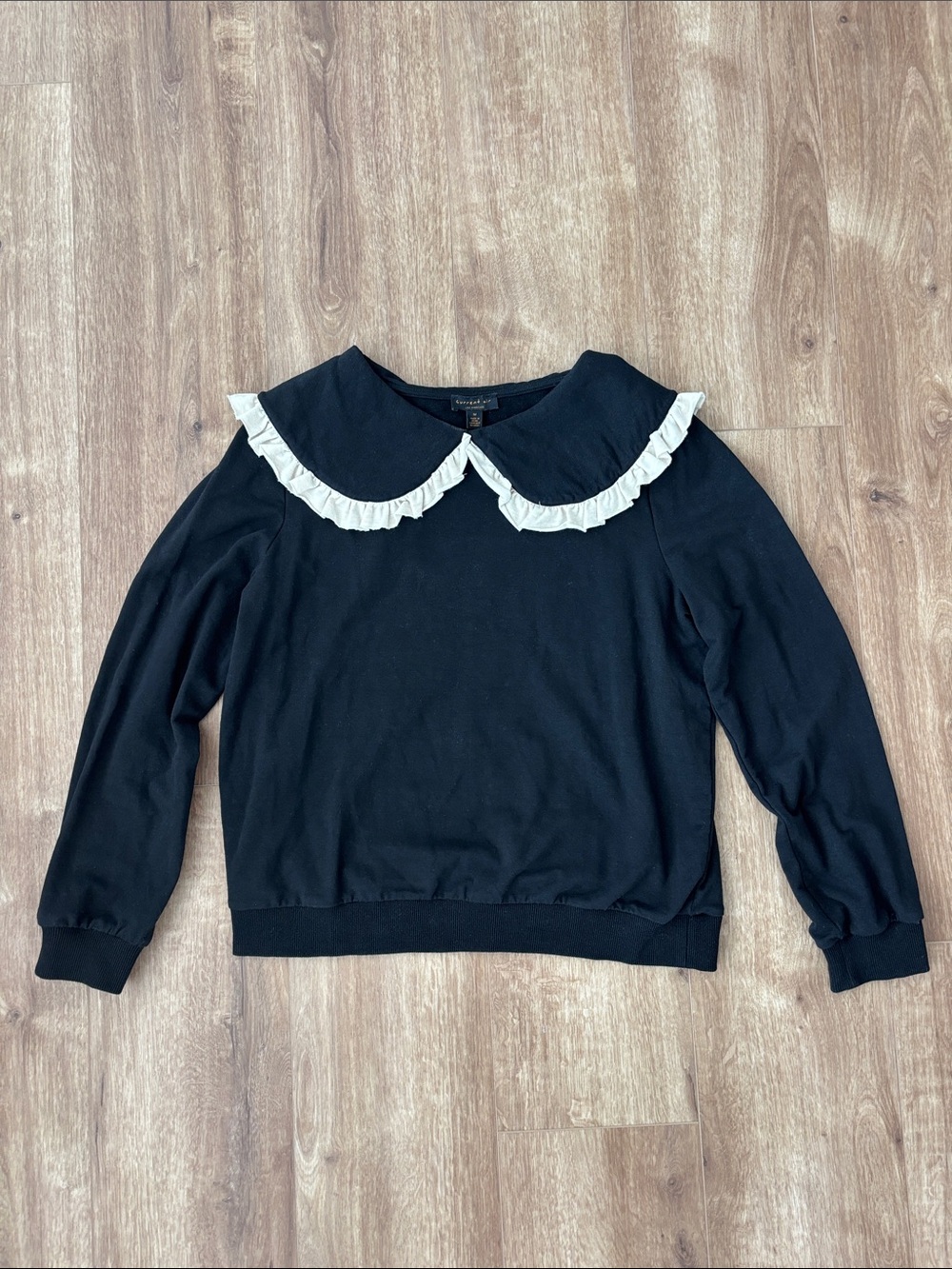 Current/Elliott Black Sweater with White Ruffle Collar